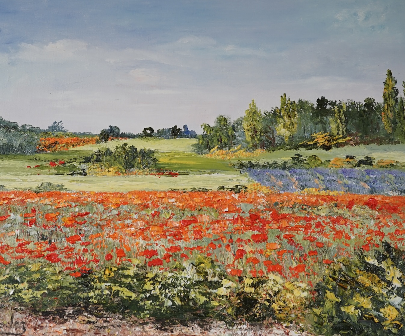 Marie-Ange Gerodez (Belgium, 20th. C), impasto oil on canvas, poppy field, signed, inscribed verso, 37 x 44cm. Condition - good